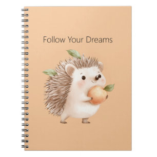 Peach Hedgehog Green Leaves Dreams Notebook