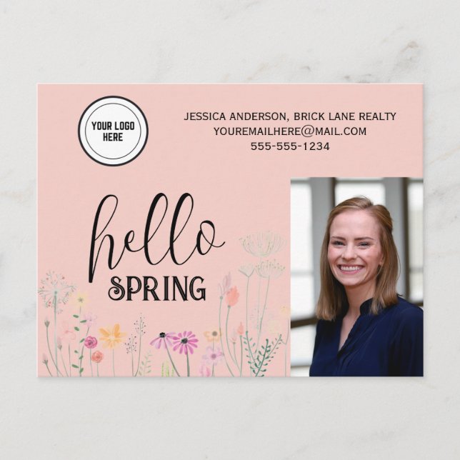 Peach Hello Spring Real Estate Marketing    Postcard (Front)