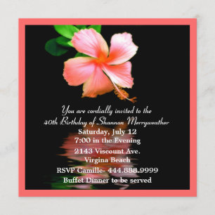 Peach Hibiscus Birthday Party Invitation