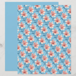 Peach Hibiscus Floral Scrapbook Paper