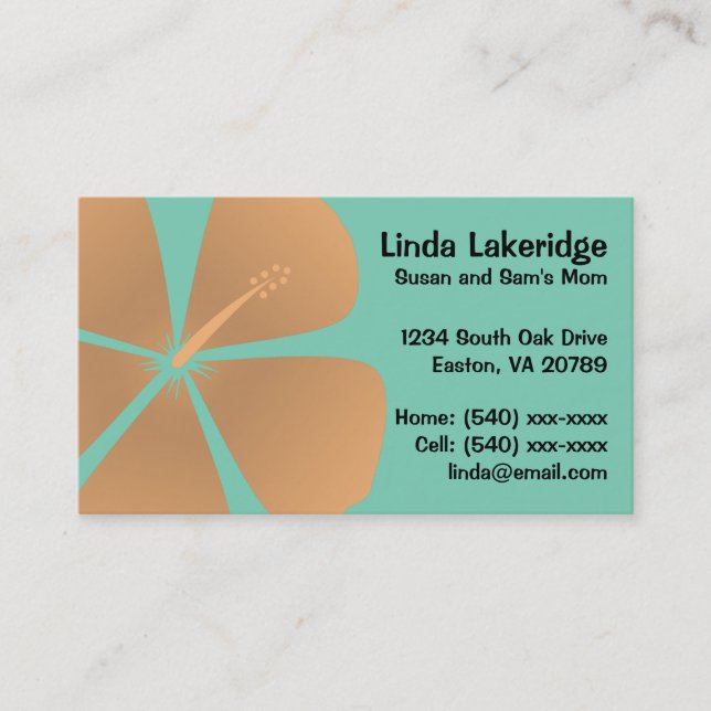 Peach Hibiscus Flowers Mommy Contact Card (Front)