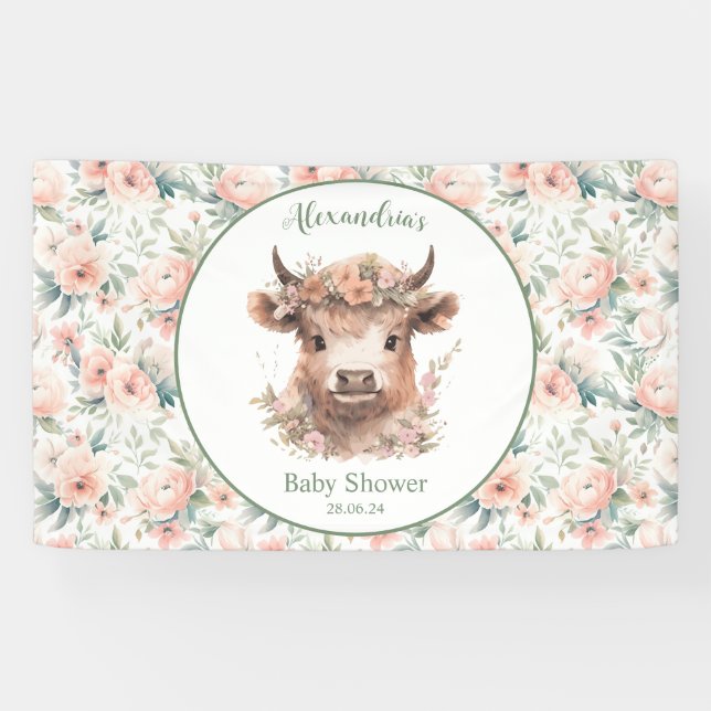 Peach Highland Cow Banner (Horizontal)