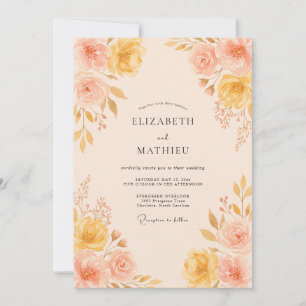 Peach Honey Watercolor Summer Wedding Invitation