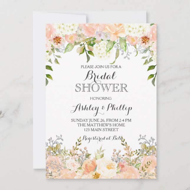peach hydrangea bridal shower invitation (Front)