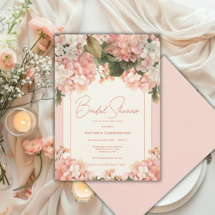 Peach Hydrangeas Floral Watercolor Modern Bridal Invitation