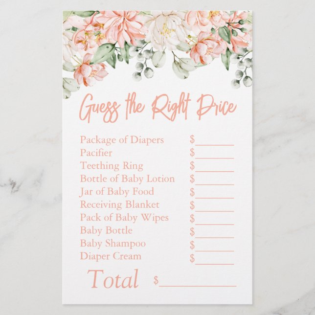 Peach Ivory Baby Shower Guess the Right Price (Front)