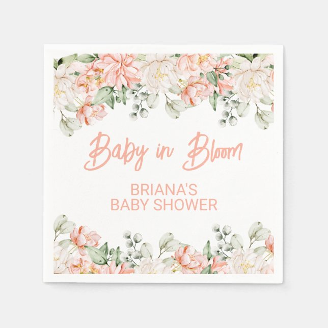 Peach Ivory Beige Neutral Baby Shower Napkin (Front)