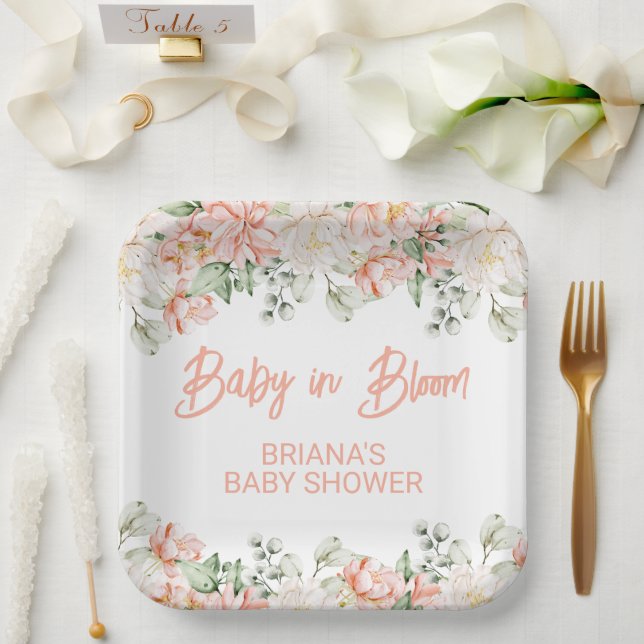 Peach Ivory Beige Neutral Baby Shower Paper Plate (Wedding)