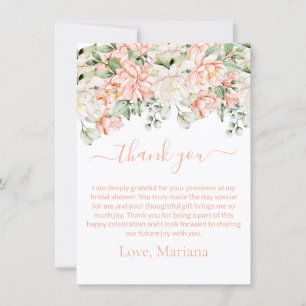 Peach Ivory Floral Bridal Shower Thank You Card