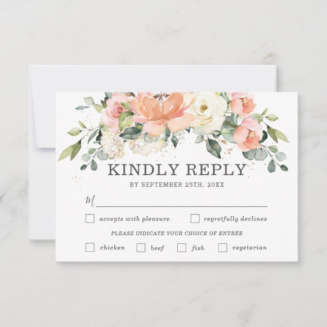 Peach Ivory Floral Mariage Meice Choice Carte RSVP (Devant)