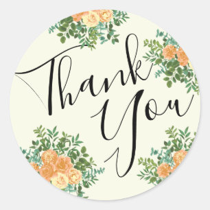 Peach & Ivory Peony & Rose Floral Wedding Classic Round Sticker