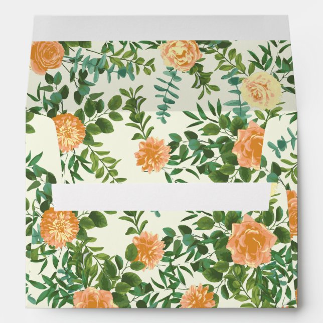 Peach & Ivory Peony & Rose Floral Wedding Envelope (Back (Bottom))