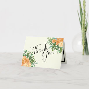 Peach & Ivory Peony Rose Floral Wedding Thank You Card