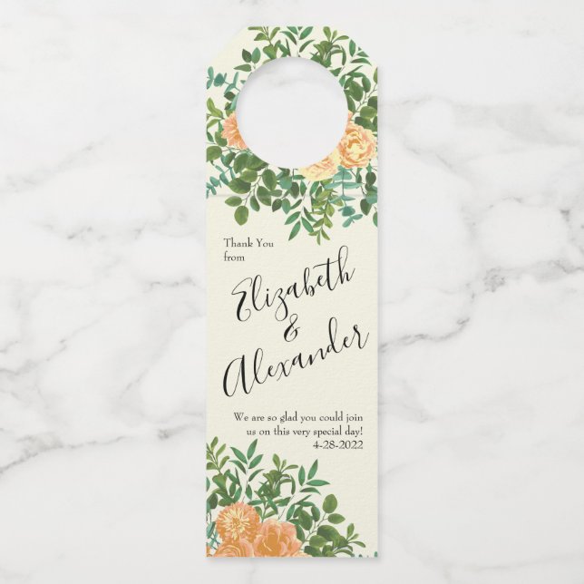 Peach Ivory Wedding Vintage Rose Bottle Tag (Front)