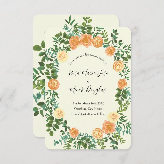 Peach Ivory Wedding Vintage Rose Invitation (Front/Back)