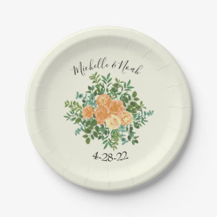 Peach Ivory Wedding Vintage Rose Paper Plate