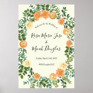 Peach Ivory Wedding Vintage Rose Poster
