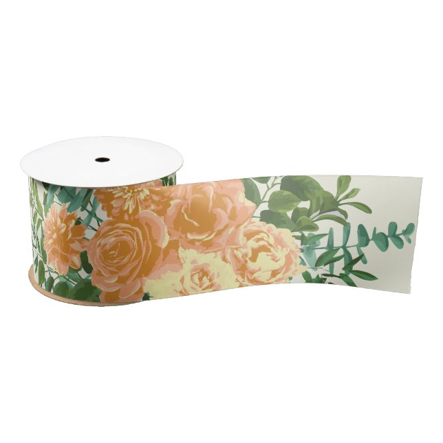 Peach Ivory Wedding Vintage Rose Satin Ribbon (Spool)