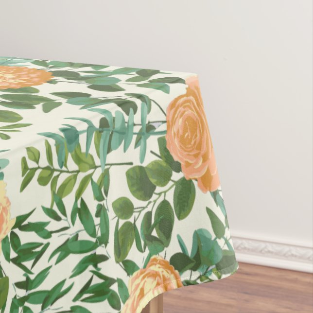 Peach Ivory Wedding Vintage Rose Tablecloth (In Situ)