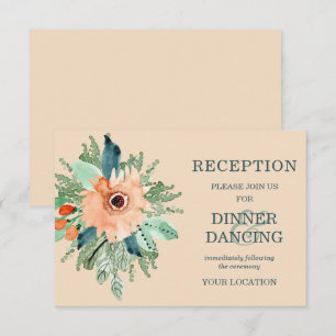 Peach Jade Turquoise Floral Mariage Cartes de Réce
