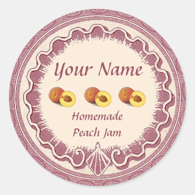 Peach Jam Personalize Pink Classic Round Sticker (Front)