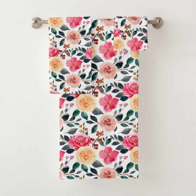 Peach Jaune Rose Vert Fille Motif Floral (En situation)