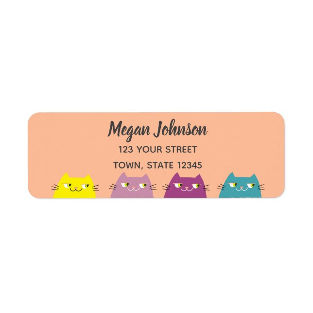 Peach Kawaii Cats Return Address (Front)