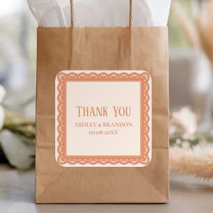 Peach Lace Label, Wedding Thank You Square Sticker