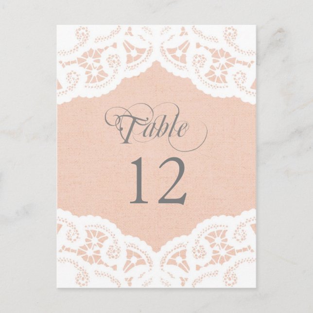 Peach Lace Mariage Numéro de tableau Cartes de tab (Devant)