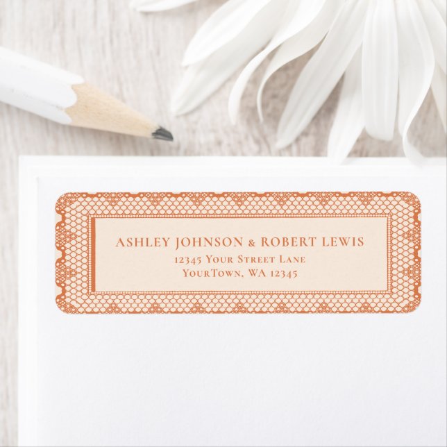 Peach Lace Wedding Invitation Return Address (Insitu)