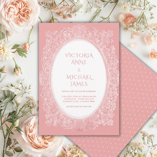 Peach Lace Whimsical Vintage Wedding  Invitation