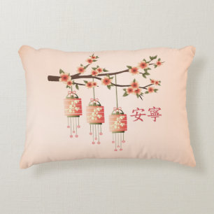 Peach lanterns and blossoms "Peaceful" Decorative Pillow