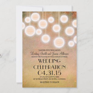 Peach lanterns vintage wedding invitation