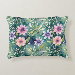 Peach, Lavender, and Teal Modern Floral Accent Pillow