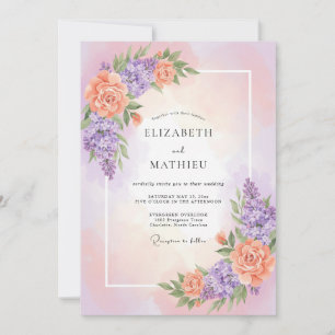 Peach Lavender Blossom Romance Wedding Invitation