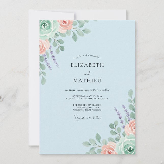 Peach Lavender Leaf Wedding Invitation (Front)