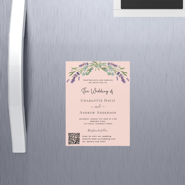 Peach lavender violet QR RSVP luxury wedding Magnetic Invitation (Creator Uploaded)
