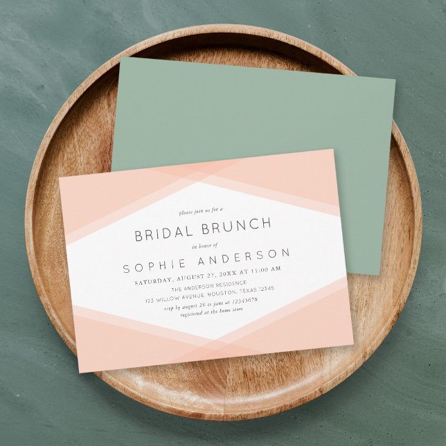Peach Layered Geometric & Light Sage Bridal Brunch Invitation (Creator Uploaded)