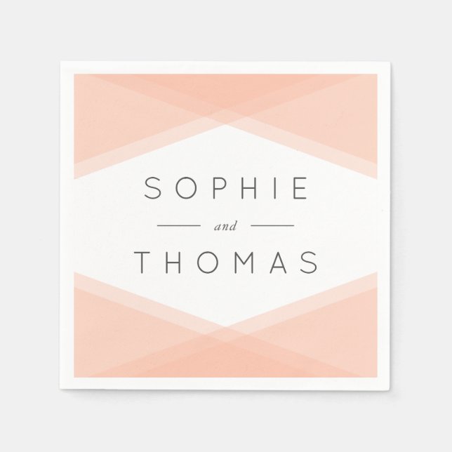 Peach Layered Geometric Wedding Napkin (Front)