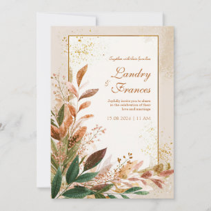 Peach Leaf Gold Stardust Wedding Invitation