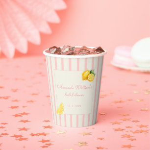 Peach Lemon Stripes Bridal Shower Pastel Paper Cups