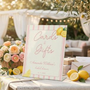 Peach Lemon Stripes Gifts & Cards Bridal Shower Pedestal Sign