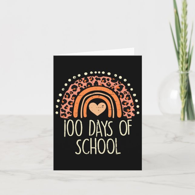 Peach Leopard Rainbow 100 Days School Cute 100th D Card (Front)