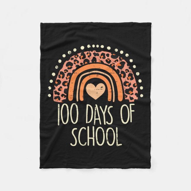 Peach Leopard Rainbow 100 Days School Cute 100th D Fleece Blanket (Front)