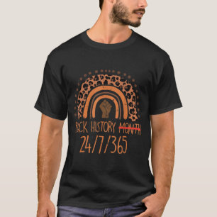 Peach Leopard Rainbow Fist Black History 24 7 365 T-Shirt