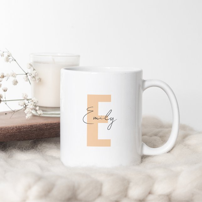 Peach Letter Initial Name Monogram Minimalist Coffee Mug (Creator Uploaded)