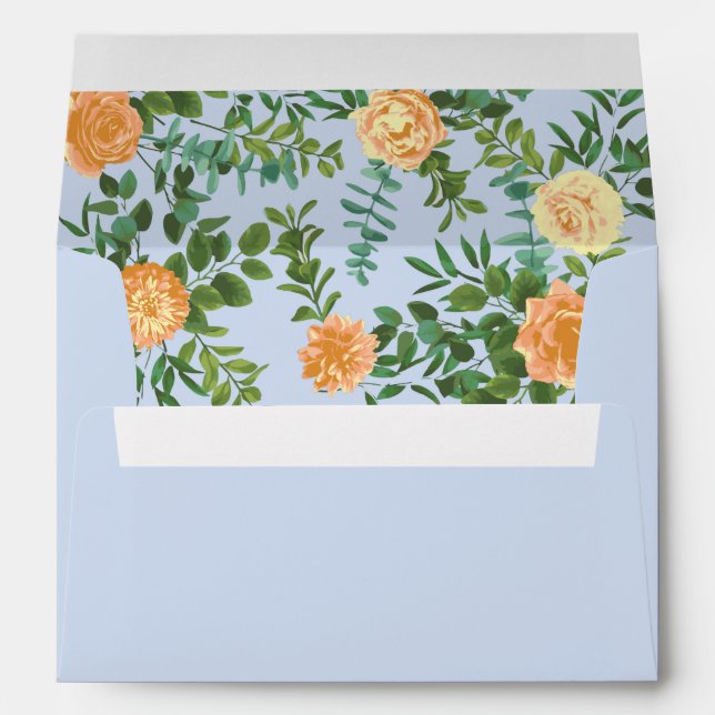 Peach & Light Blue Peony & Rose Floral Wedding Envelope (Back (Bottom))