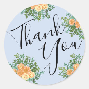 Peach Light Blue Wedding Roses Floral Classic Round Sticker