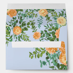 Peach Light Blue Wedding Roses Floral Envelope