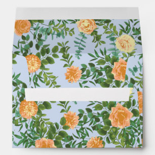 Peach Light Blue Wedding Roses Floral Envelope